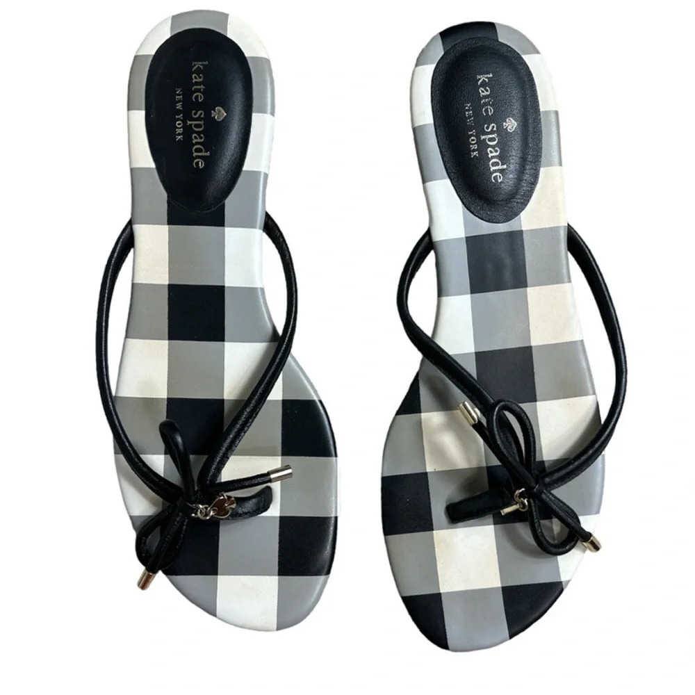 Kate Spade Mystic Bow Sandals flip flops checkered size 7